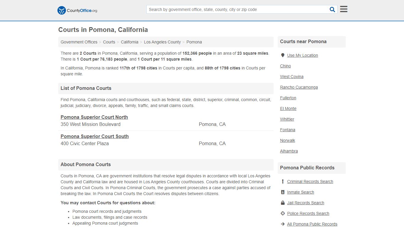 Courts - Pomona, CA (Court Records & Calendars) - County Office